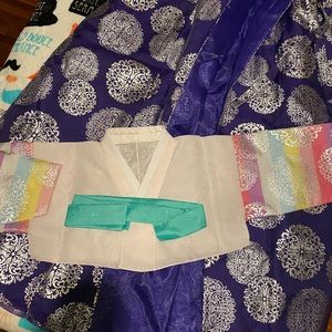 Hanbok Purple and Silver Skirt Pink Top XL Petite New Without Tags